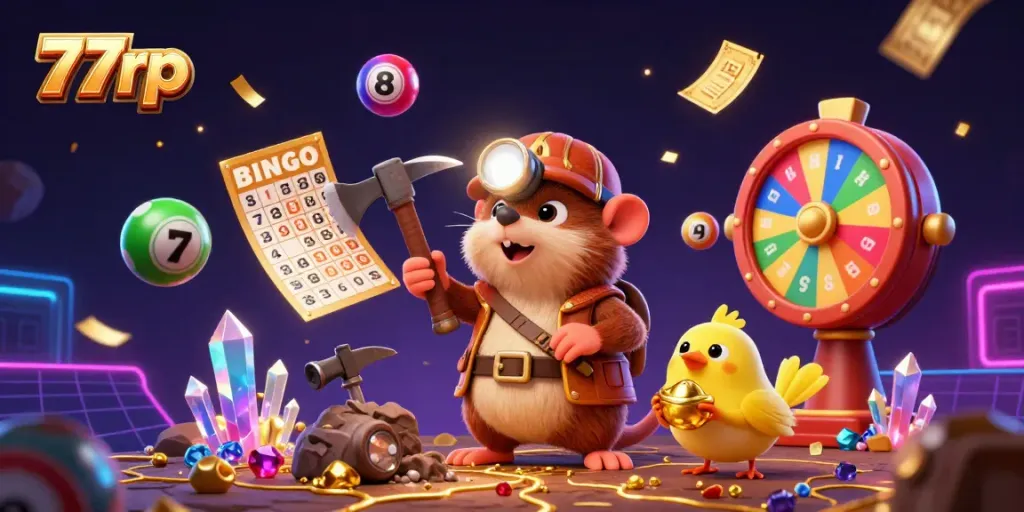 Experience thrilling gameplay with 77rp as a treasure-hunting mole discovers vibrant casino treasures in an interactive 3D scene.