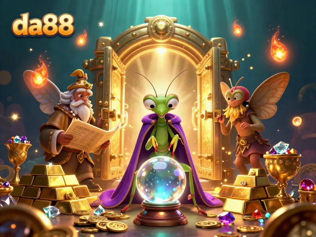 Experience thrilling slots with da88 in a vibrant 3D casino world featuring gold and jewels.