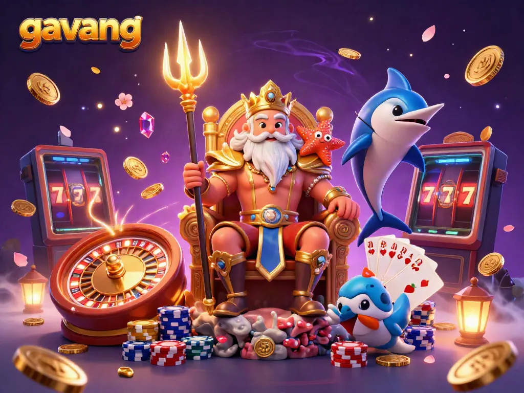 Experience thrilling gameplay with Gavang featuring a lively scene of Neptune and vibrant casino elements.