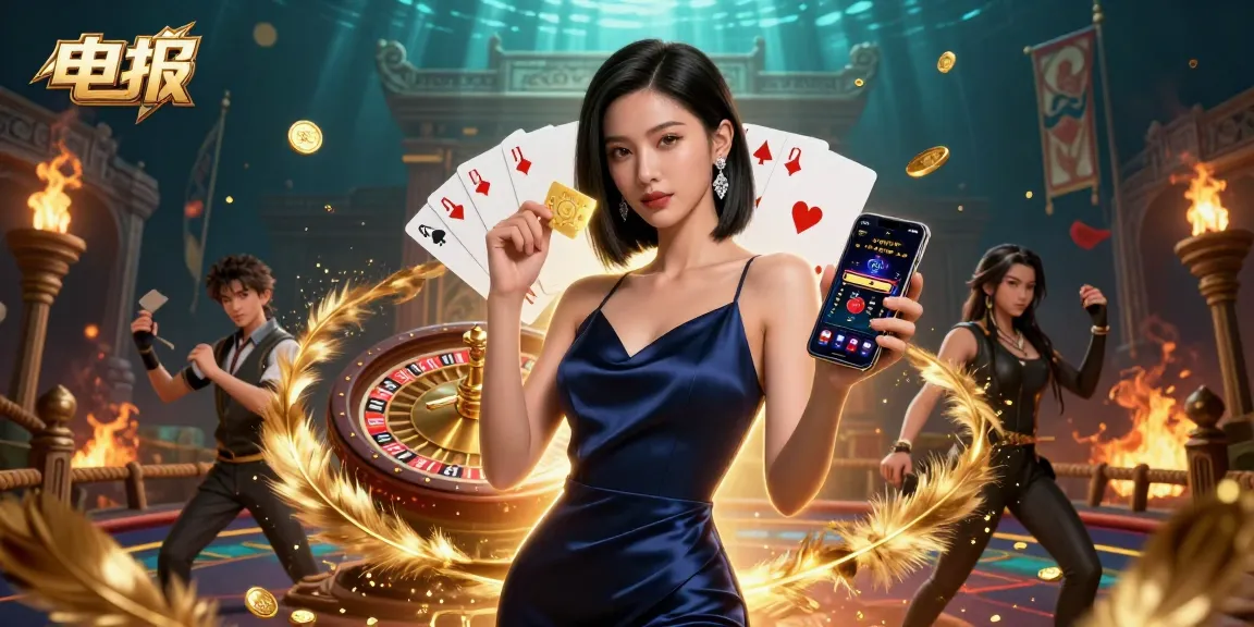 在生动的3D场景中，令人惊叹的亚洲女性展示智能手机和金色筹码，体验电报赌场游戏的刺激。