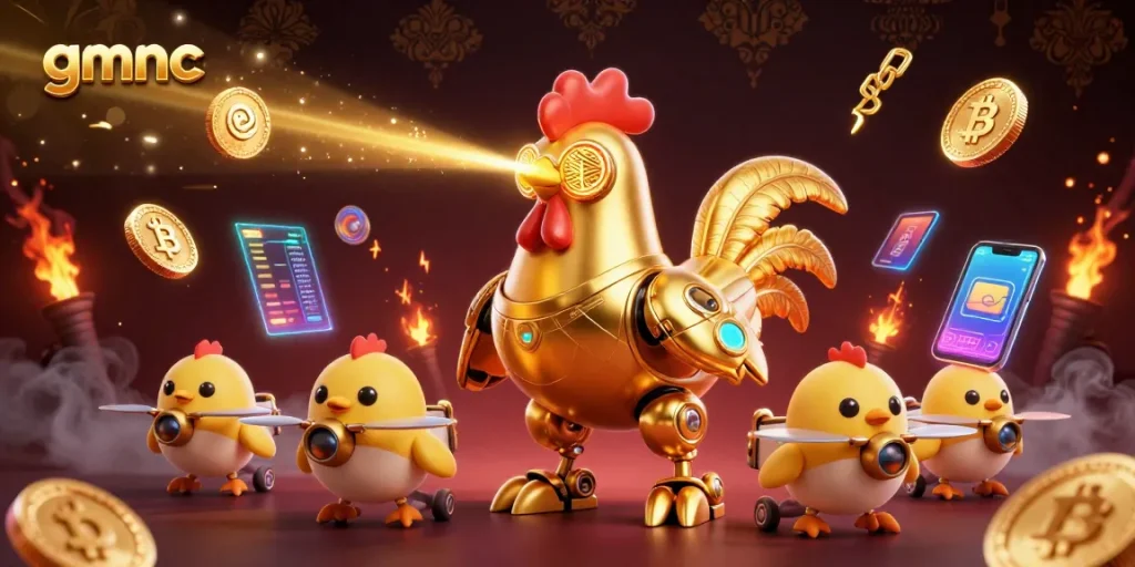 Engage with gmnc's innovative AI technology analyzing crypto risks in a vibrant casino environment.